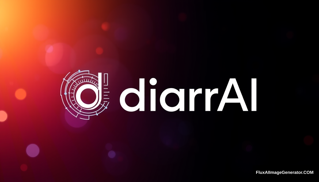 A logo for the text "diarrAI." The logo represents a high-tech company specializing in artificial intelligence solutions. It should be extremely advanced and futuristic yet not overly complex. The design needs to be minimalistic and linear, giving the impression that it comes from 3,000 years in the future. Add sleek, modern elements and a subtle, cutting-edge aesthetic to enhance the futuristic feel. Hyperrealistic, splash art, concept art, mid shot, intricately detailed, color depth, dramatic, 2/3 face angle, side light, colorful background Unreal Engine. - Image