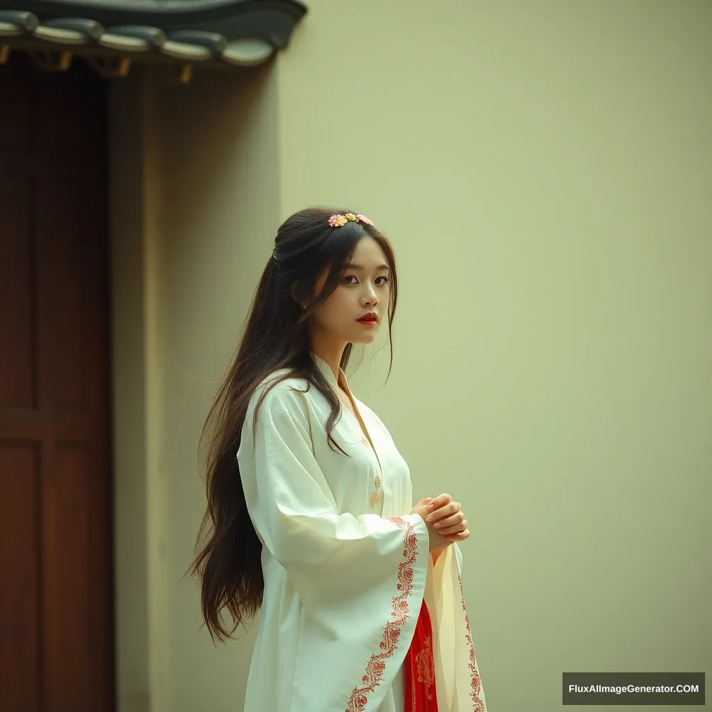 long hair Chinese girl tall white clothes - Image