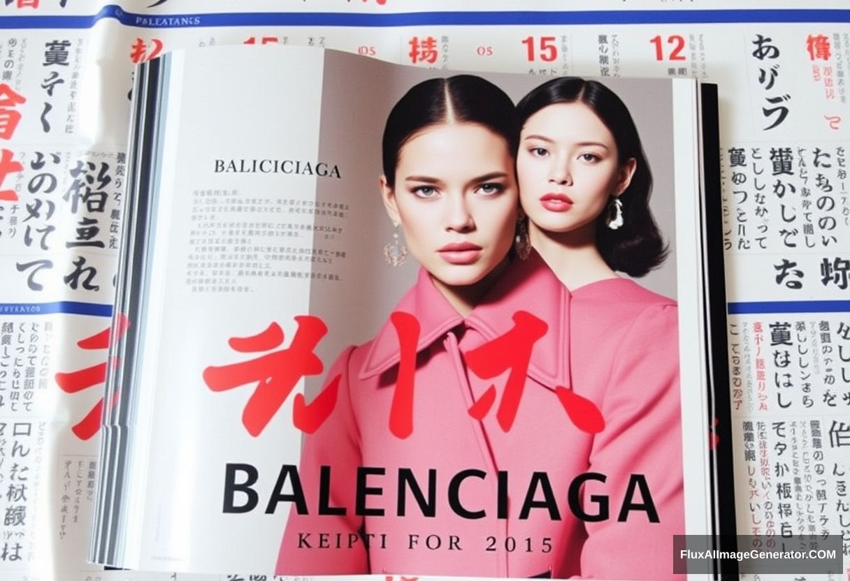 Balenciaga advertisement, fashion magazine photo, Japanese background. - Image