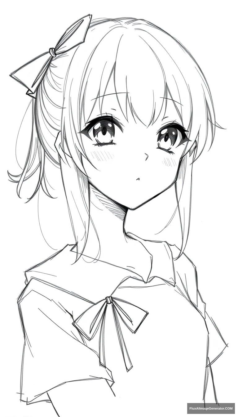 Create a sketch of a beautiful yet simple moe style anime girl. - Image