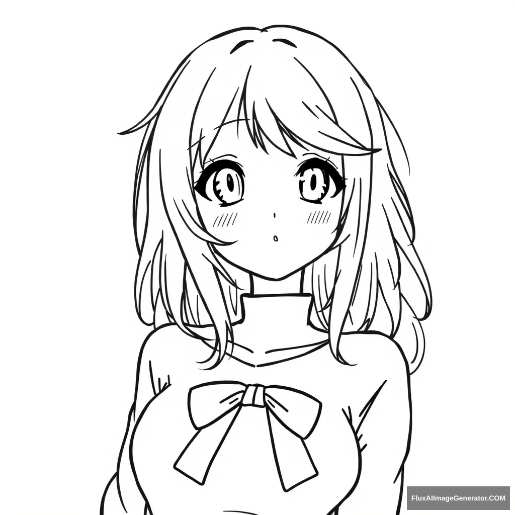 simple line art of the character for drawing. anime girl. very full-figured. very beautiful. simple eyes. - Image