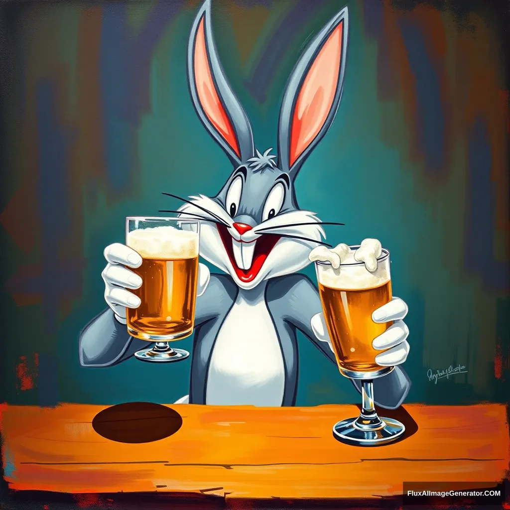 I want a painting of Bugs Bunny getting absolutely hammered after his ten pints of the day. - Image