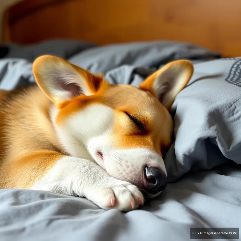 A corgi dog sleeping on bed.