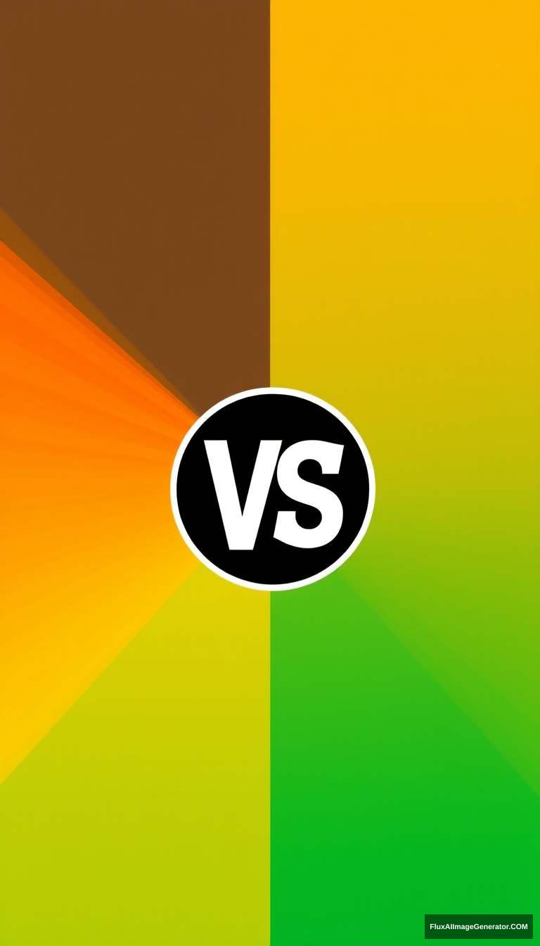 The image presents a vibrant graphic design featuring a striking contrast between two opposing colors. On the left side of the image, there is a bold, bright orange color, radiating outwards from a central point. On the right side, there is a cool, calming green color, also radiating outwards from a central point. The center of the image is dominated by a black and white logo, which is a stylized "VS" written in a bold, sans-serif font. The logo is centrally located, drawing the viewer's attention to it. The overall composition of the image is balanced, with the two opposing colors and the logo evenly distributed across the image.