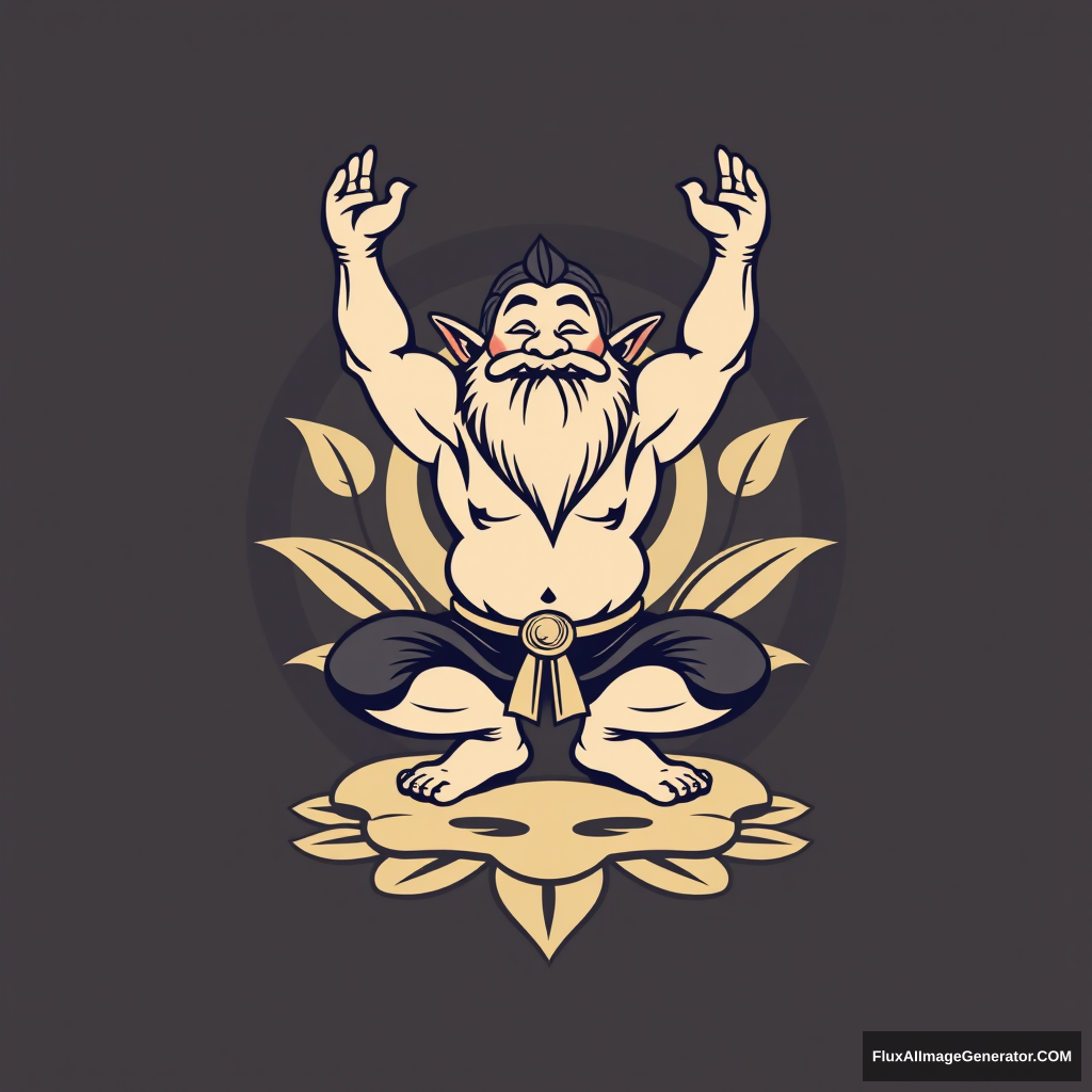 Yoga Center logo: a pumped-up dwarf in a lotus sausage pose