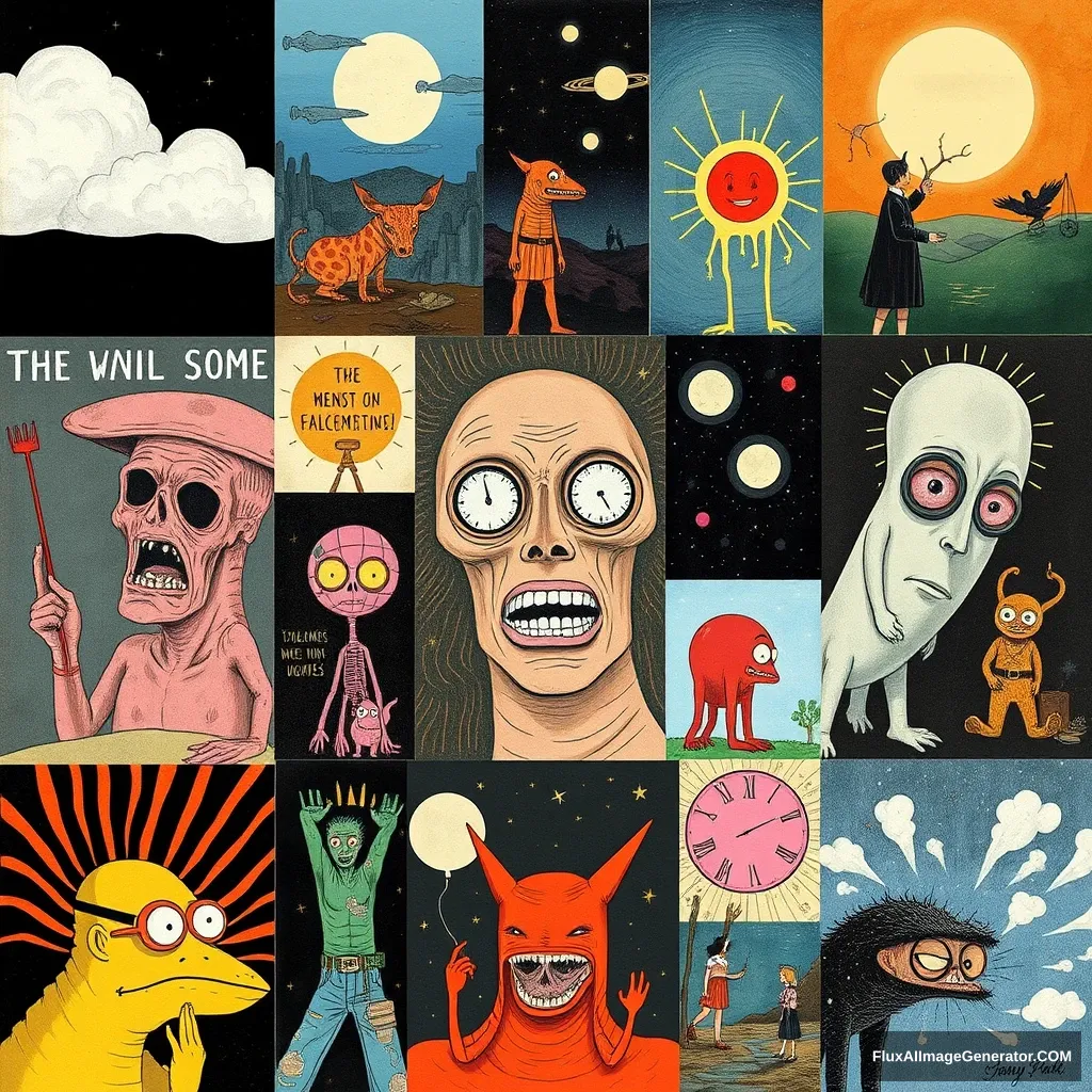 Collage of different weird illustrations - Image