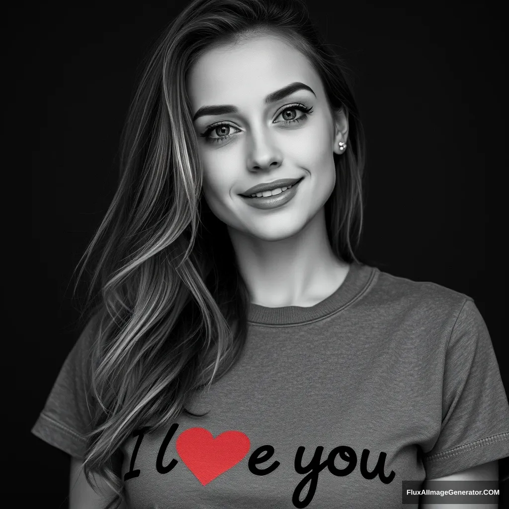 beautiful woman with t-shirt printing "I love you"