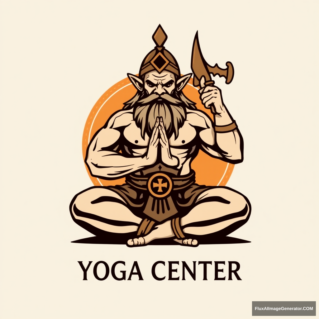 Yoga Center Logo: Muscular Dwarf lotus position Warhammer - Image