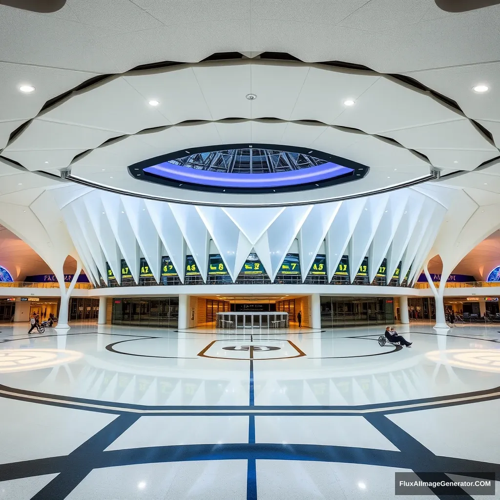 A modern airport with an octagonal design theme.