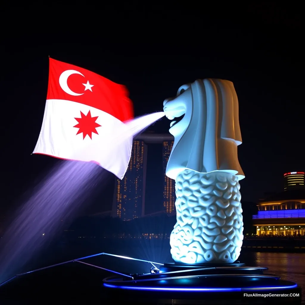 "Singapore flag fills up on Singapore Merlion for Singapore National Day."