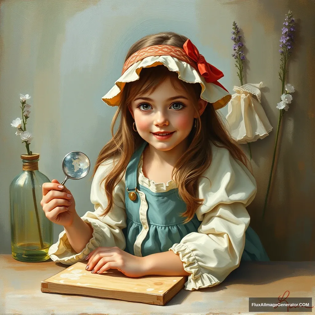 naturalist girl, painting - Image