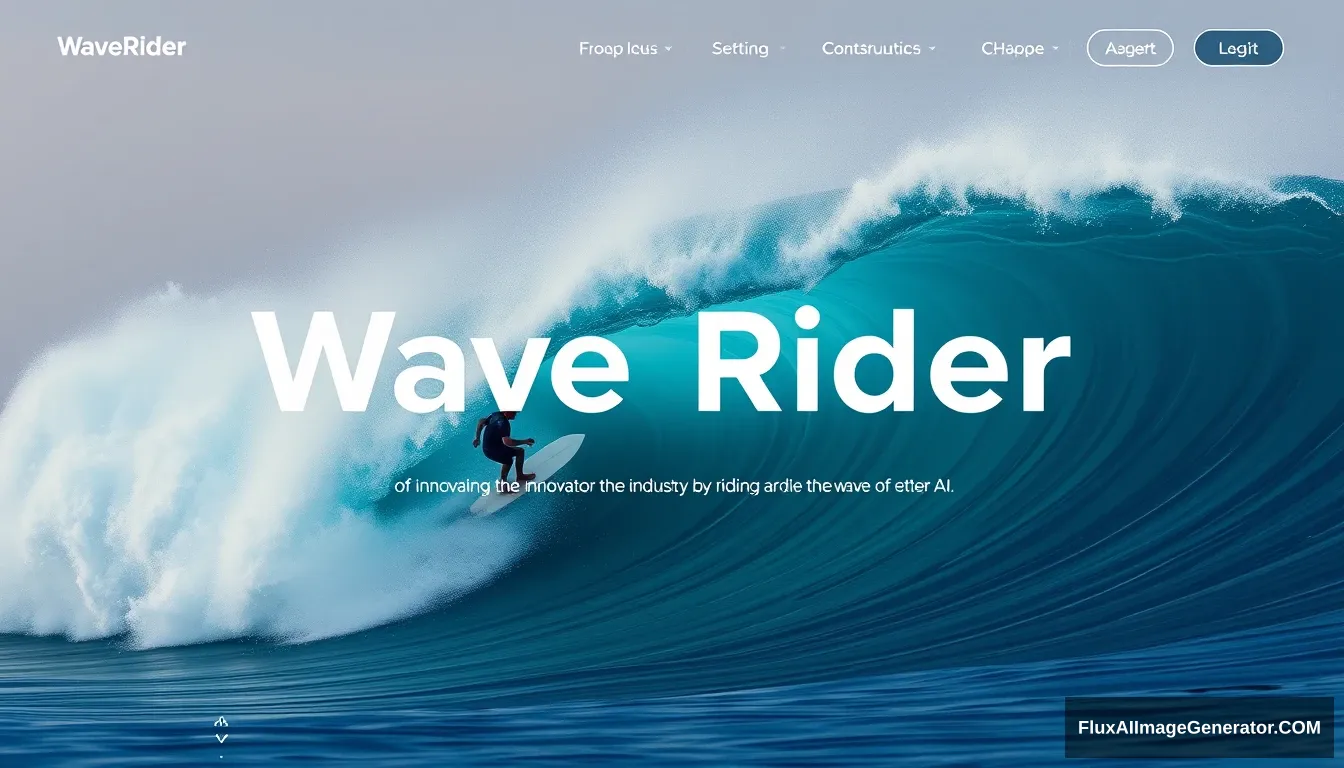 Main background image of the WaveRider company website

A feeling of innovating the industry by riding the wave of AI

An image of riding a surfboard over a big wave.

More of an illustration feel than a real photo.