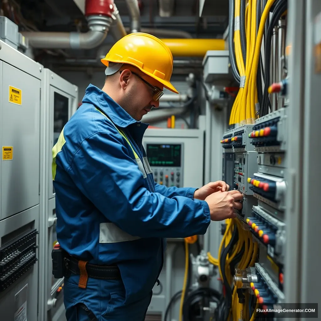 Automation engineer working on the installation of PLCs in an oil platform.