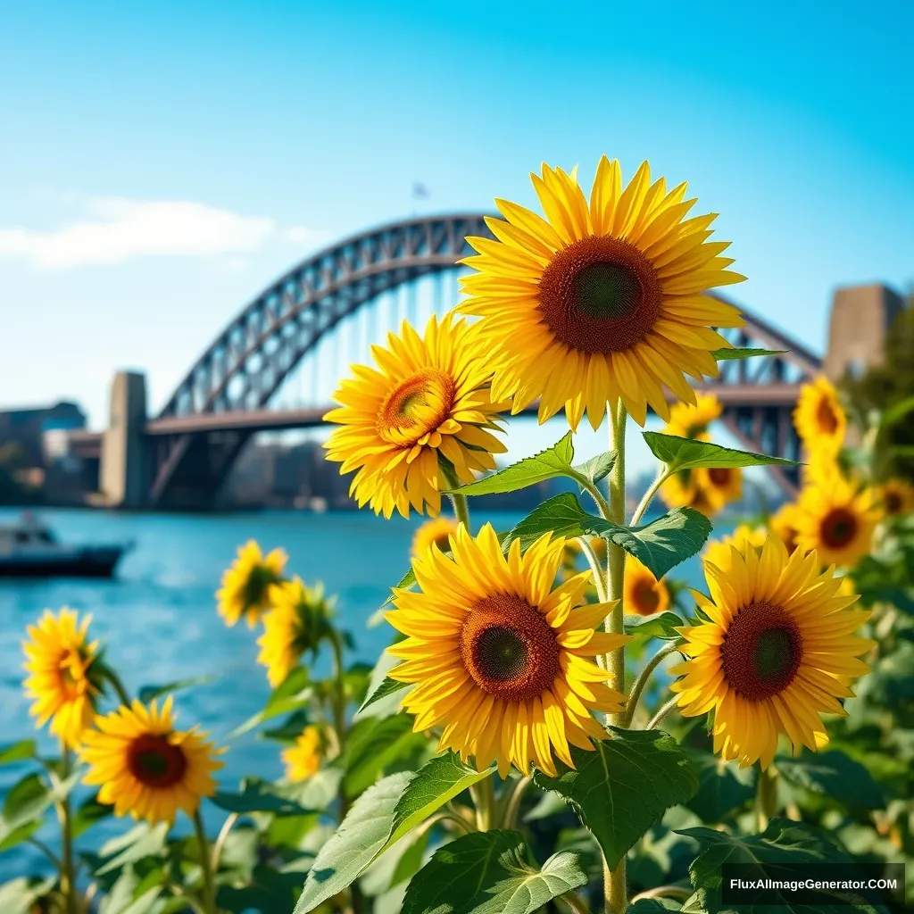 Sunflowers next to Sydney bridge