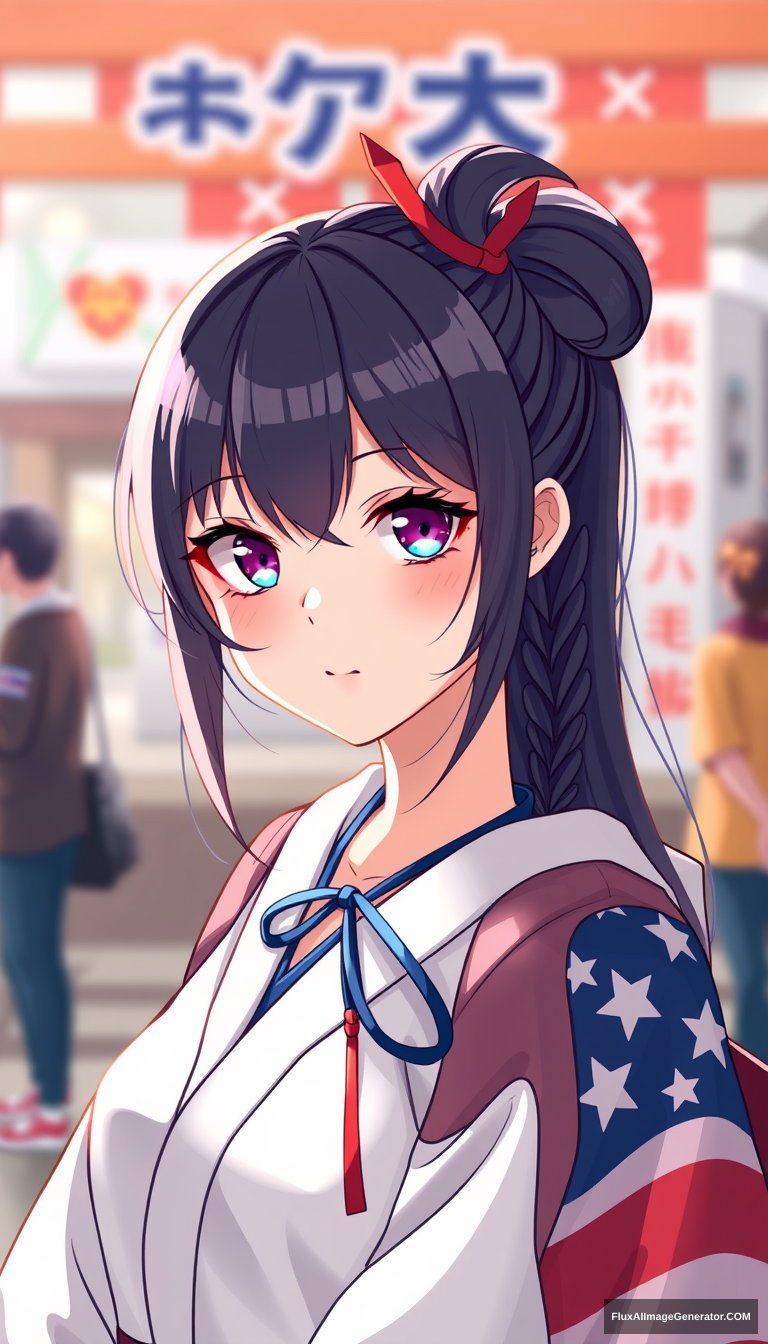 Half USA And Half Japan themed anime girl - Image