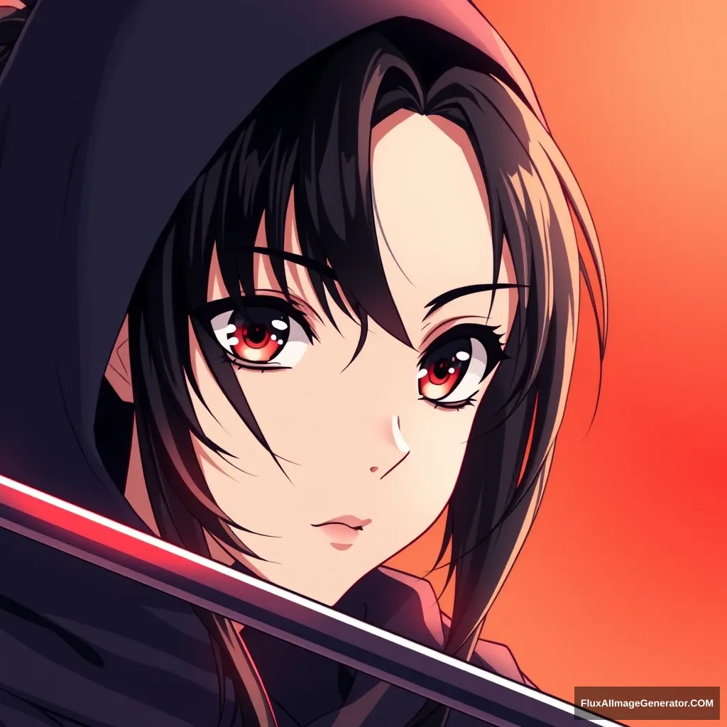 VERY BEAUTIFUL ANIME GIRL WITH PERFECT EYES. Anime style is important. Seinen style anime. Even more beautiful. Should look like an assassin with a gradient background.