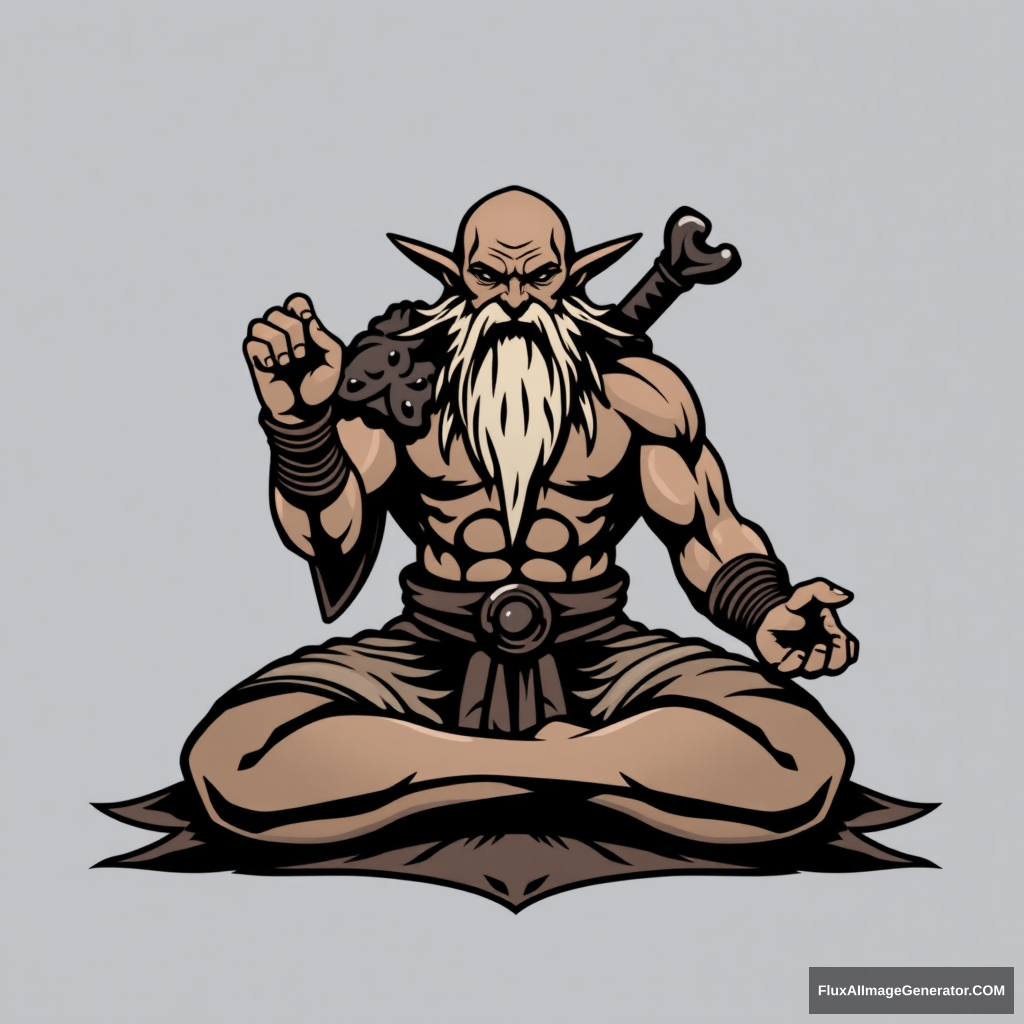 Yoga Center Logo: Muscular Gotrek Dwarf Warhammer Fantasy Lotus Position