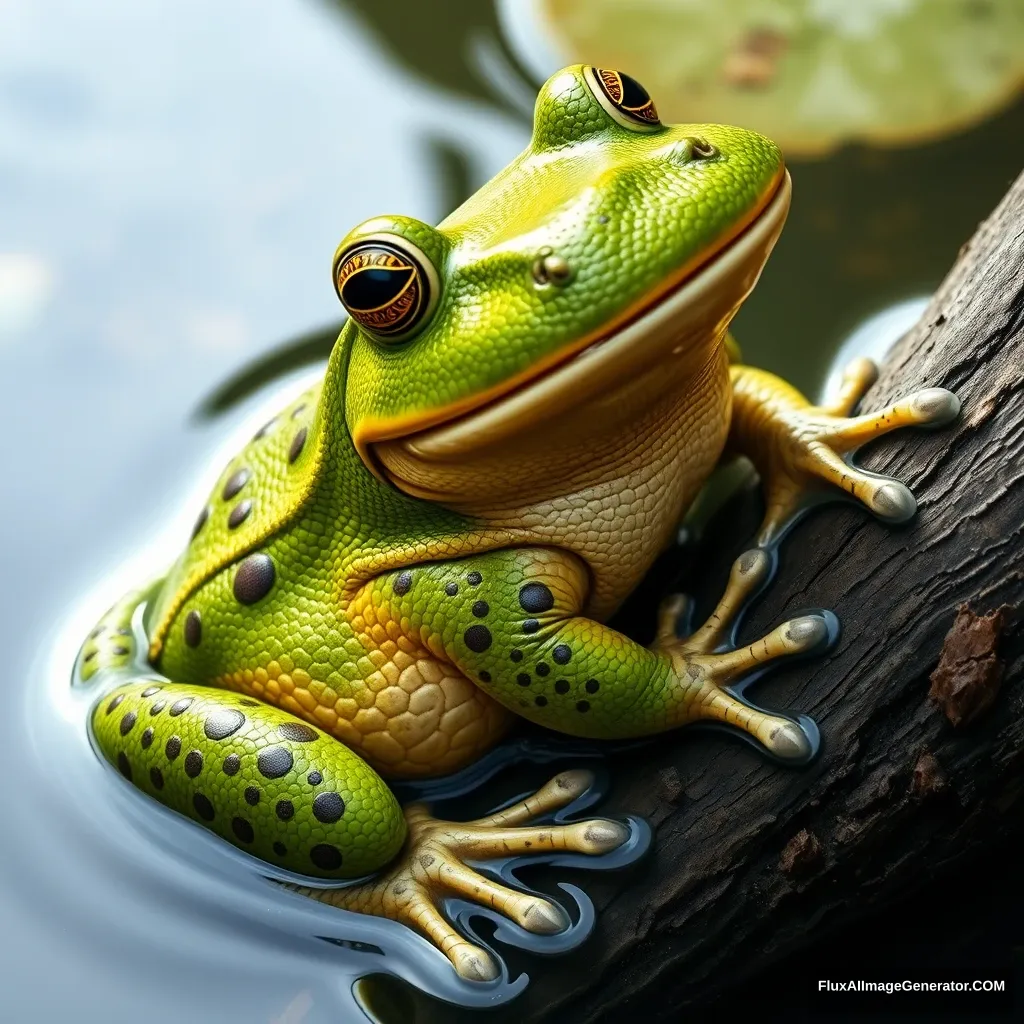 A large green frog