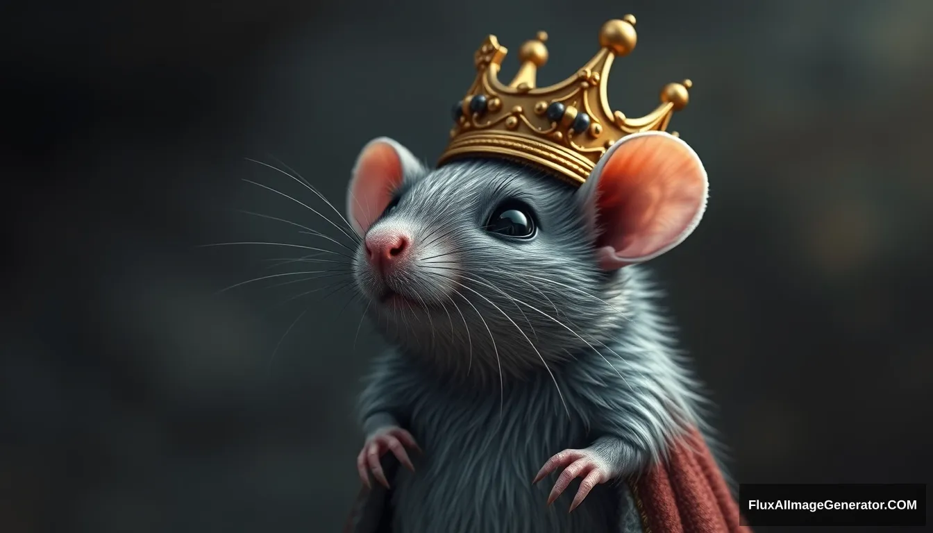 Fantasy cute anthropomorphic rat king in a crown, octane render, there is a king text in the crown. - Image