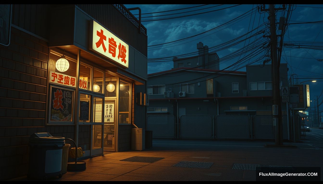 Outside of a boxing gym at night, in the style of Katsuhiro Otomo's Akira film, aesthetically pleasing --ar 3:2.