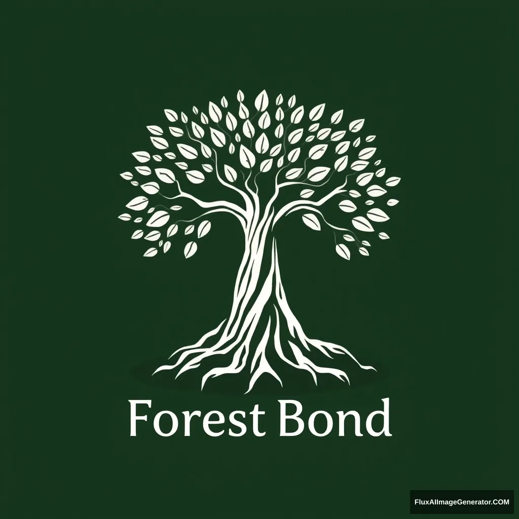 It's a logo for an app called forestbond. It's a tree in the shape of a woman spreading its branches with a lot of leaves. It gives the impression of deep and solid roots. Draw it in a reverent way and write the words Forest Bond underneath. The feeling should be serious. Don't overlap the drawing and the text. - Image