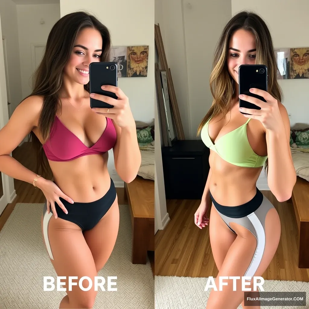 Fitness model influencer Emma's before-after pictures. - Image