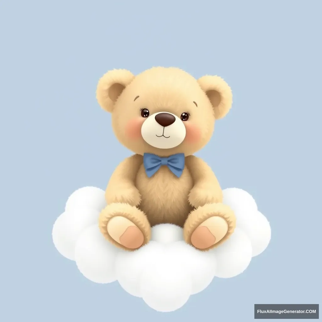 Pretty teddy bear sitting on a heart-shaped cloud. - Image