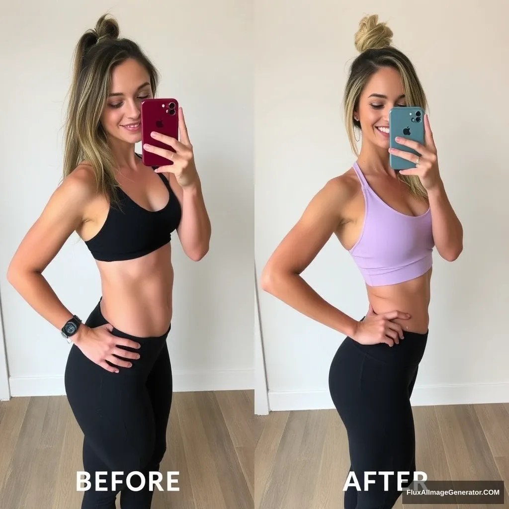 Fitness model influencer Emma's before-after photos.