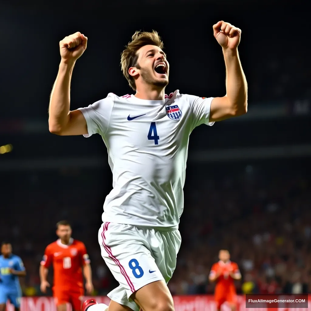 "I want a picture-like image of Mark Rutte celebrating the winning goal in a World Championship match for the Netherlands."