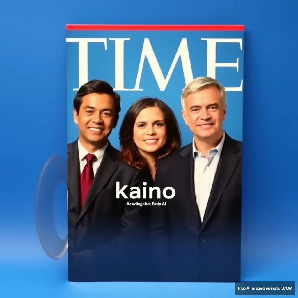 The TIME magazine cover shows the "KainoAI" company, the background is blue. - Image