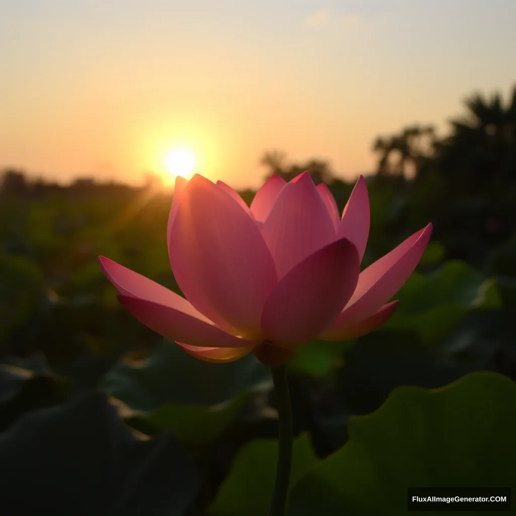 A lotus flower under the setting sun