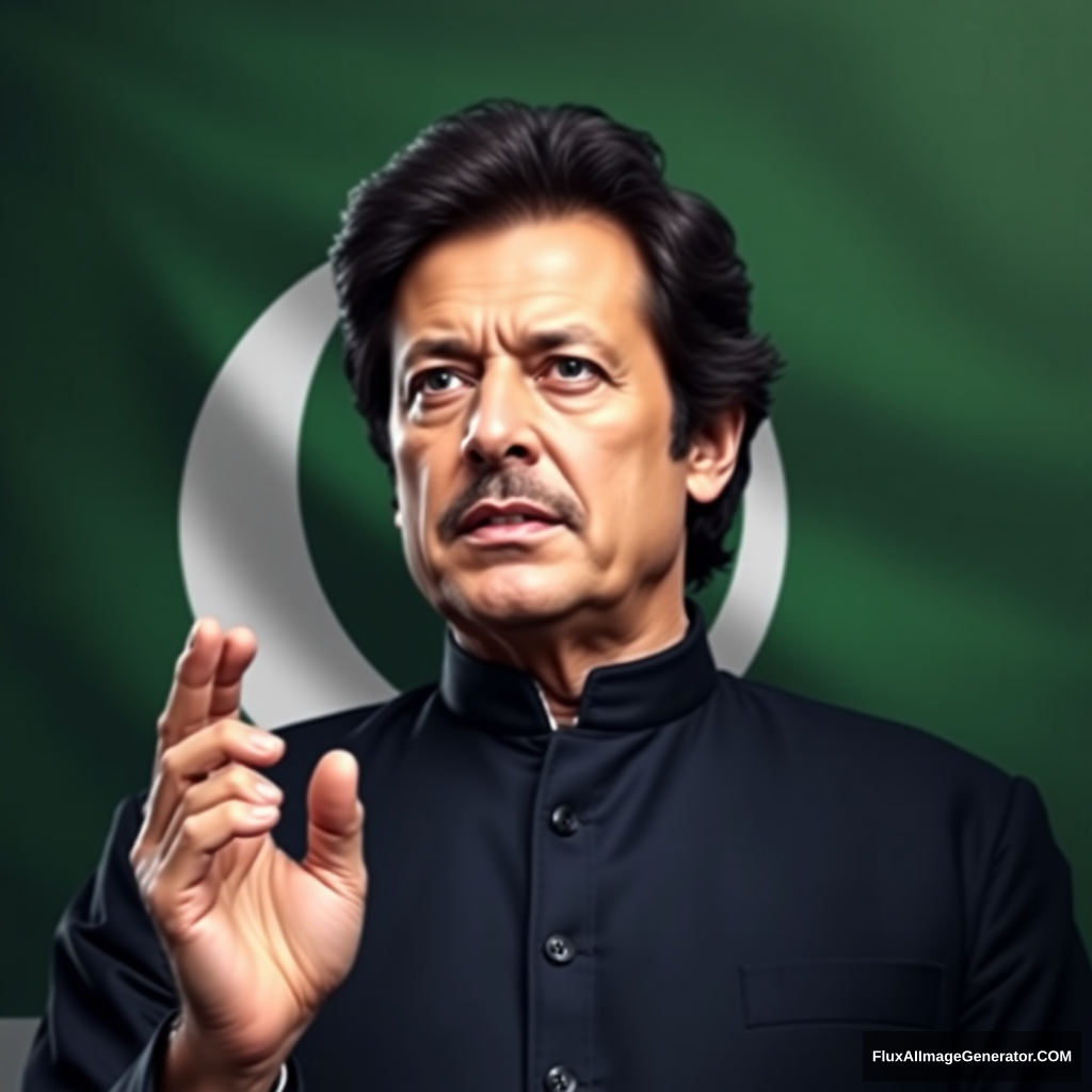 "You have to create the image of Imran Khan which is 100% Imran Khan with the background of PTI flag." - Image