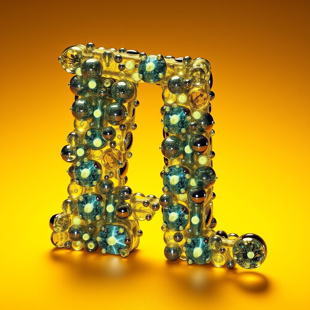 A letter "I" made of isotopes, yellow background, realistic photograph.