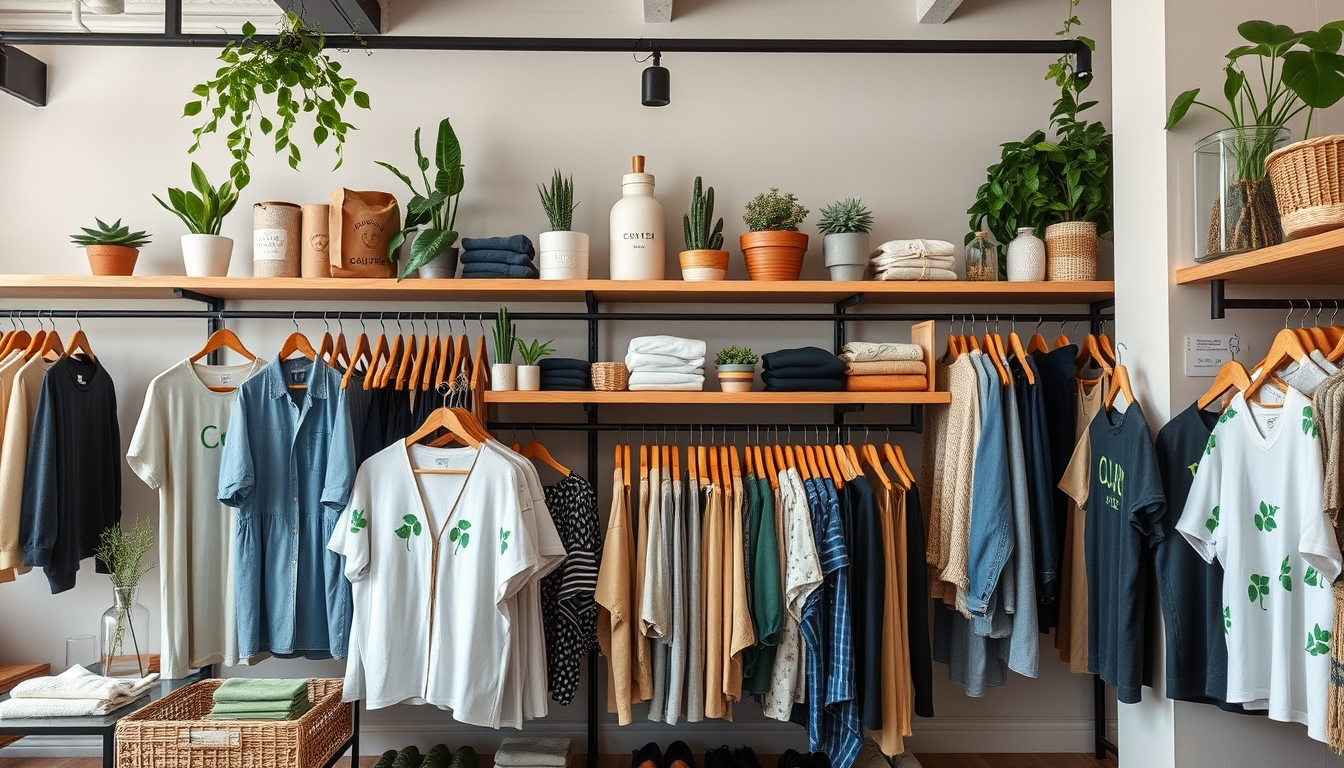 Sustainable clothing store with eco-friendly products, symbolizing green retail. - Image