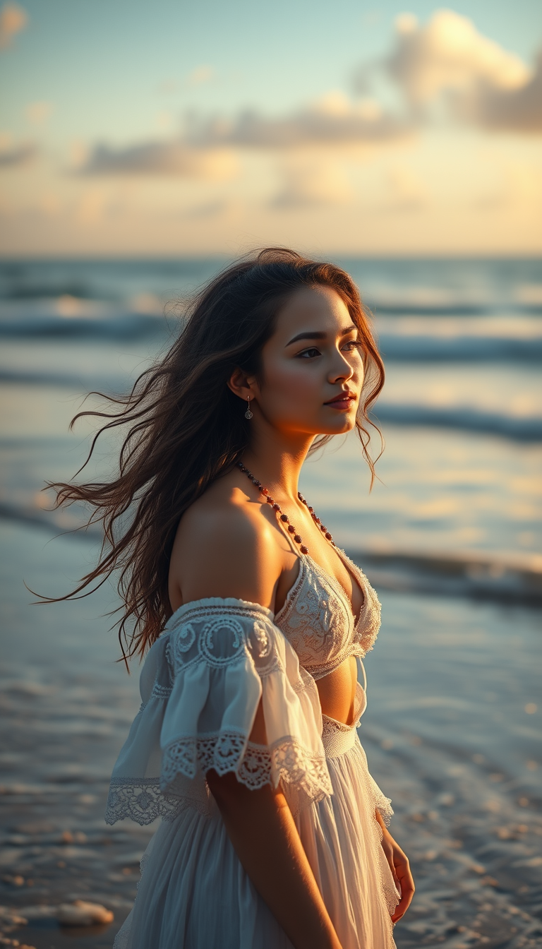 Beautiful girl on the beach, 4k, realistic, surreal