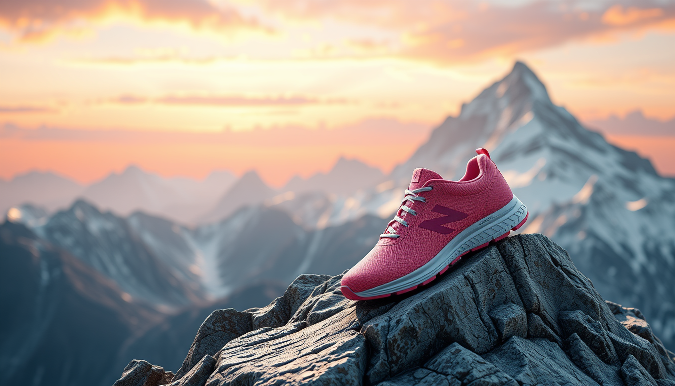 Graphic design of a shoe placed on a mountain, product photography, unreal engine 5 model, Zbrush - Image