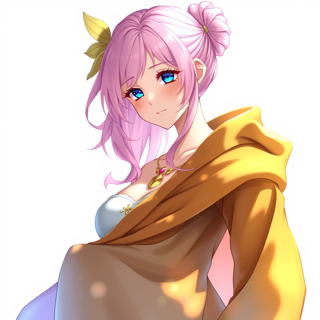 Anime art of a motherly woman, pink hair, fantasy clothes, natural reflective, detailed body, standing, white background, stunning details, trending on ArtStation, anime artwork, illustration quality, Danbooru image. - Image