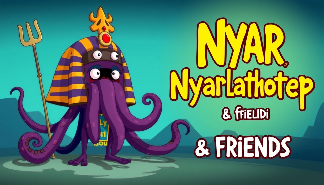 Poster for a TV show for kids called "Nyarlathotep & Friends" about an Egyptian god with tentacles. - Image