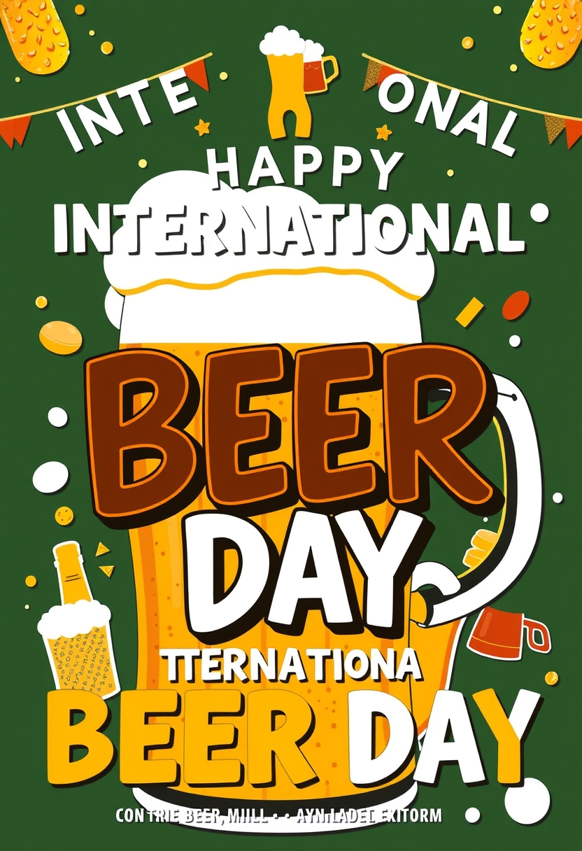 International beer-themed graphic design for International Beer Day, vibrant and fun, promotional image.