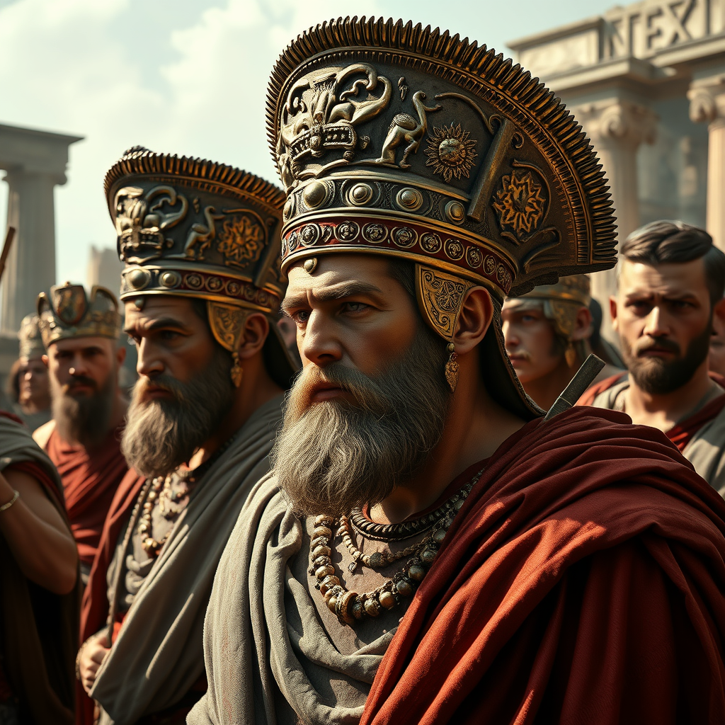 Artistic rendering of ancient Roman society, with hierodules as prominent figures in religious ceremonies. Hyper-realistic, hyper-detailed, photorealistic, Artgerm, WLOP, Tom Bagshaw, Magali, Villeneuve, Hasselblad. - Image