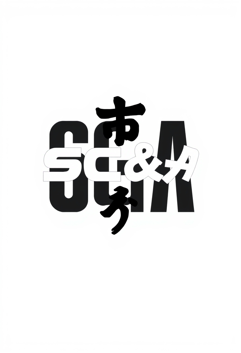 Japanese style logo, black and white, with the letters SC&A