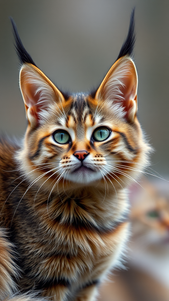 A wild cat that only has 1 eye, 4 ears, and 3 fox tails combined. - Image