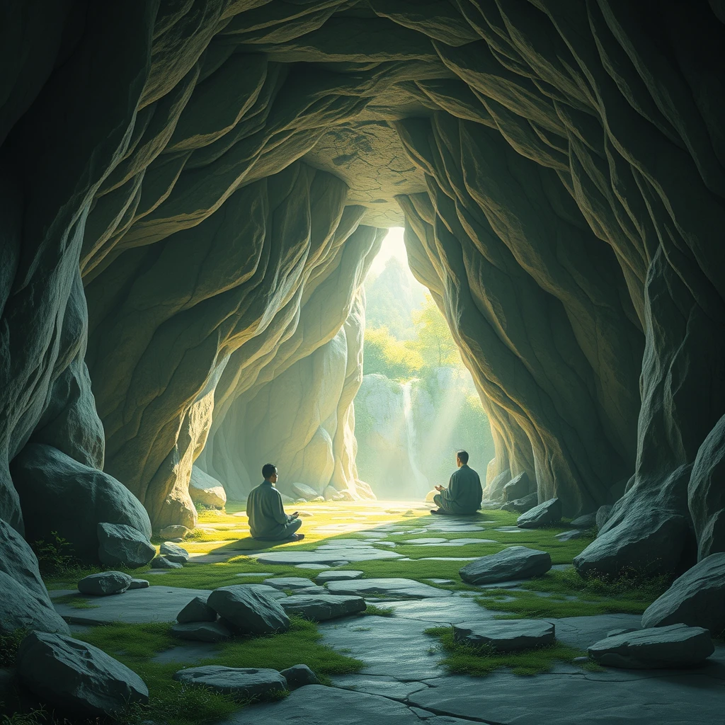 "A cave where an immortal can meditate and cultivate, full of spring vitality, on flat ground."