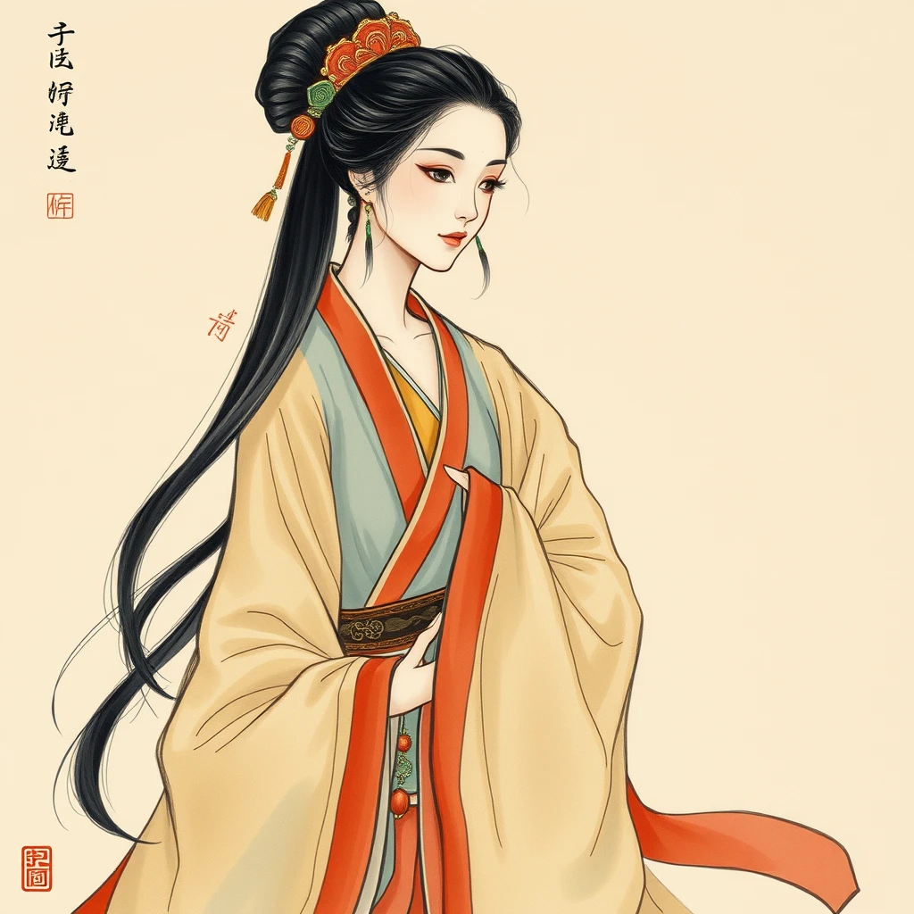 Ancient Chinese Woman, Chinese Painting Style, full body