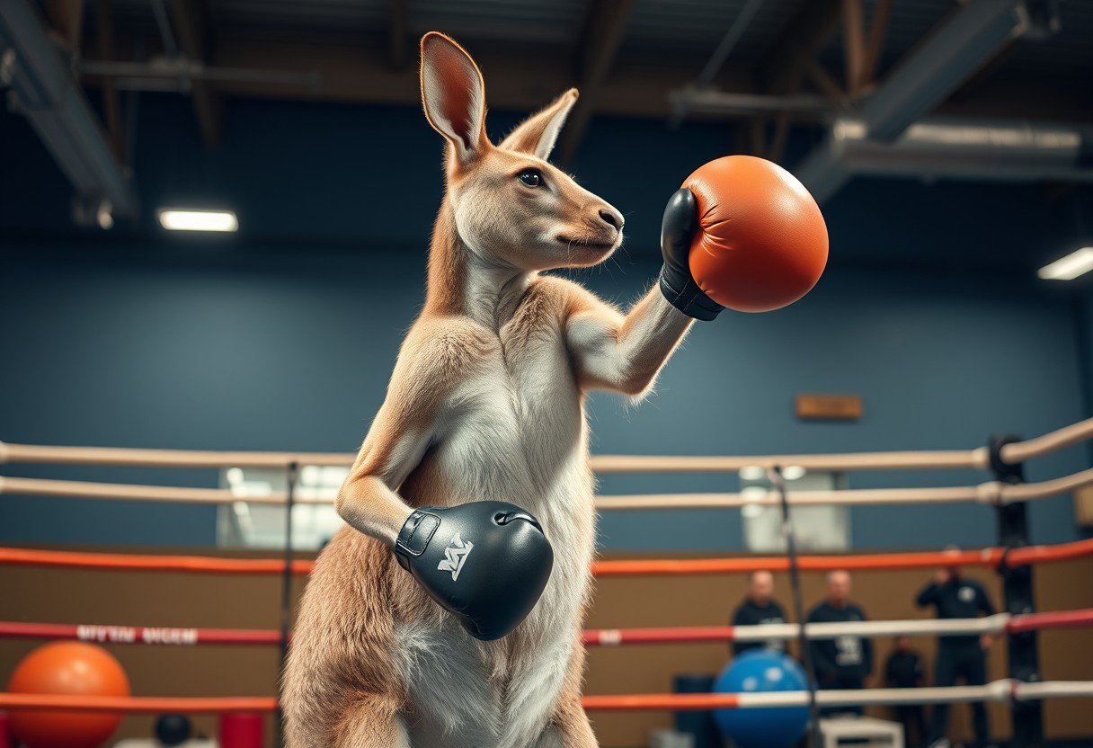 Obese kangaroo boxing in gym, high resolution, - Image