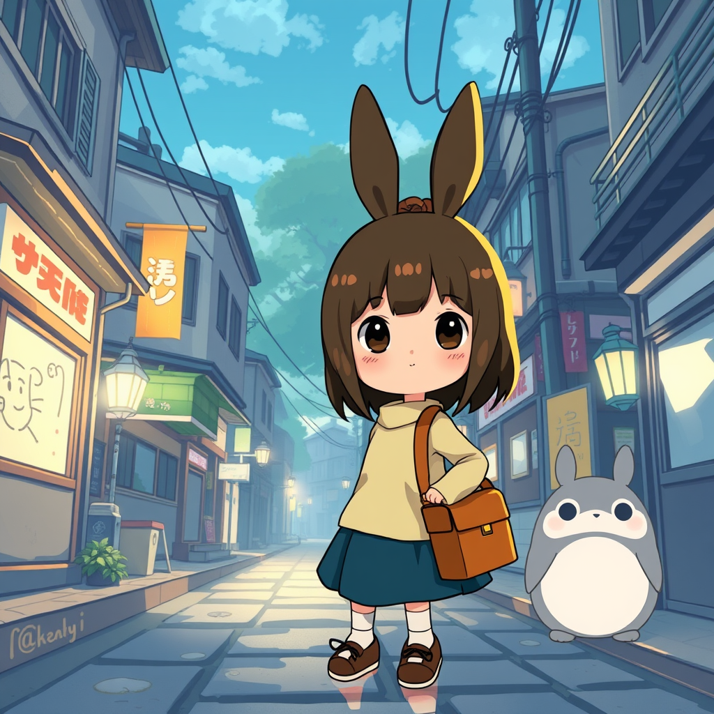 2D Studio Ghibli girl street - Image