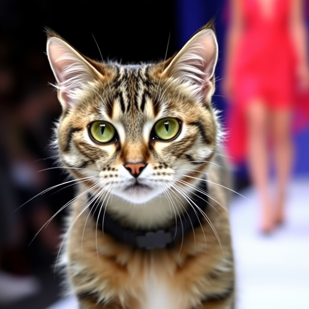 "Fashion model cat walk, close-up"