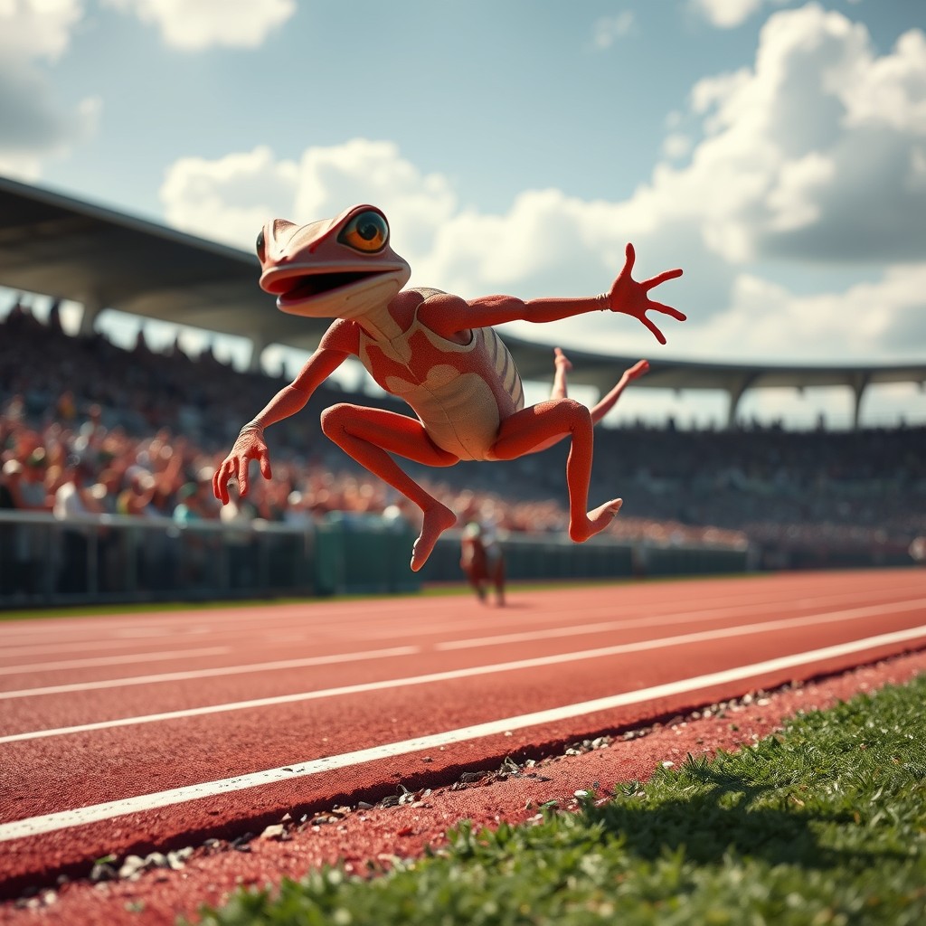 "Flea jumps on a racetrack."