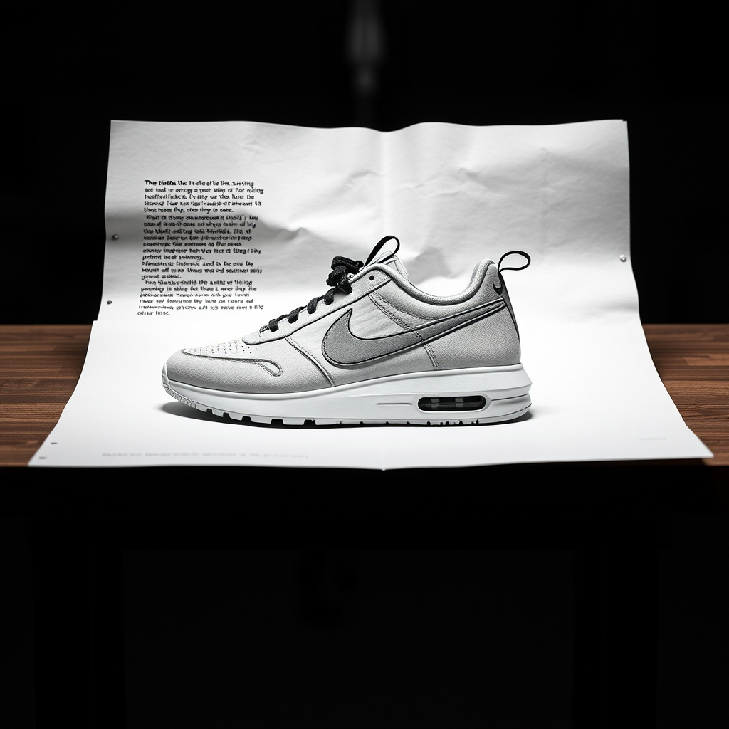 Modern document paper about the cutting process for creating Nike shoes. - Image