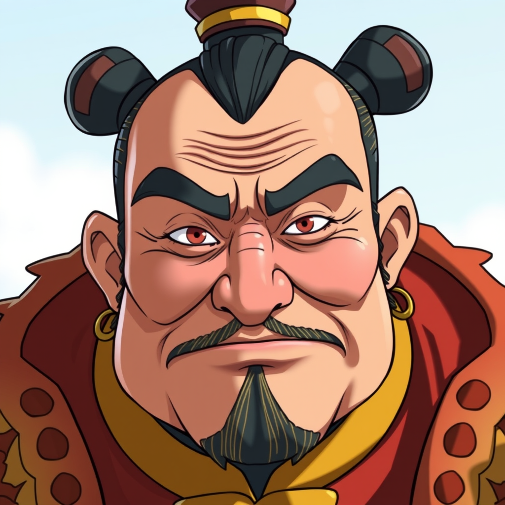 "Cao Cao's appearance is about 1.55 meters tall, with eyebrows that are somewhat scattered, a prominent nose bridge, and a forehead that has a slight tilt. He looks somewhat cunning, yet has a touch of kindness. Overall, he is not particularly ugly, but rather unusual. Please express this using a realistic photo." - Image